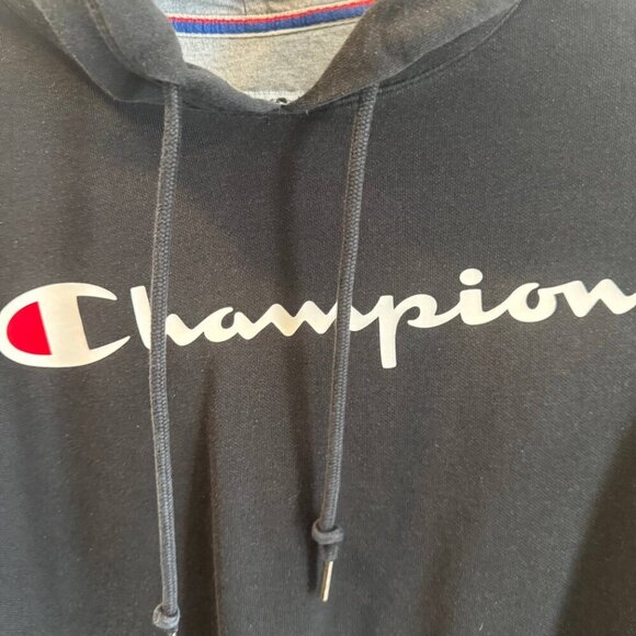 Champion Hoodie Men Medium Black Long Sleeve Drawstring Kangaroo Pocket Pullover - Picture 5 of 9